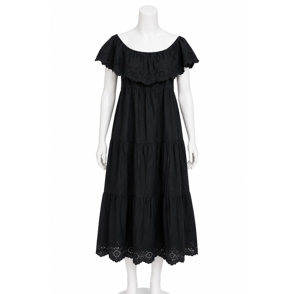 Black Off The Shoulder Eyelet Lace Tiered Dress NWT Size M whimsygoth classy